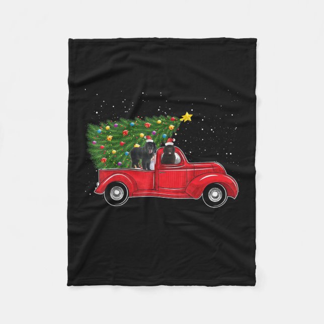 Newfoundland Dog Christmas On Red Car Truck Xmas Fleece Blanket (Front)