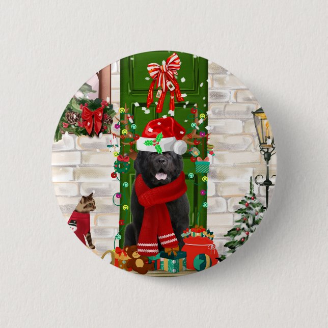 Newfoundland Dog Christmas Throw Pillow 6 Cm Round Badge (Front)