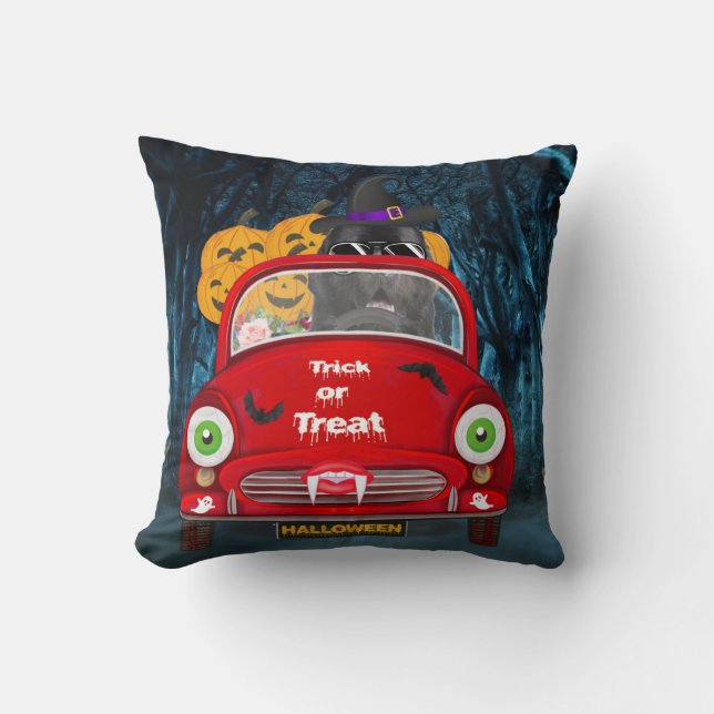 Newfoundland Dog Driving Car Scary Halloween  Cushion (Front)