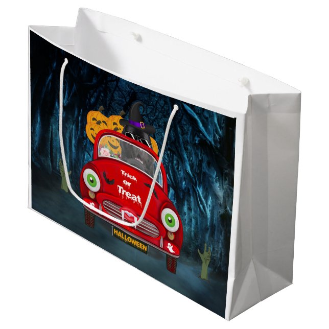 Newfoundland Dog Driving Car Scary Halloween Large Gift Bag (Front Angled)