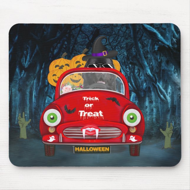 Newfoundland Dog Driving Car Scary Halloween Mouse Pad (Front)