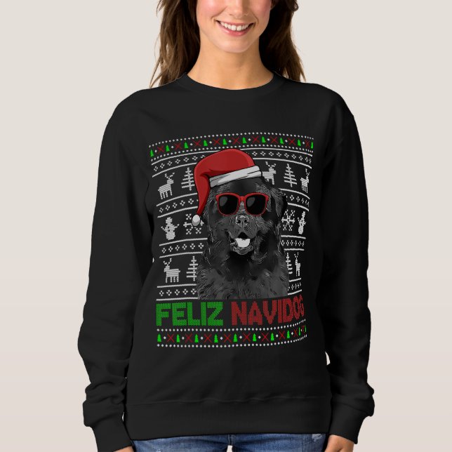 Newfoundland Dog Feliz Navidog Funny Christmas Sweatshirt (Front)