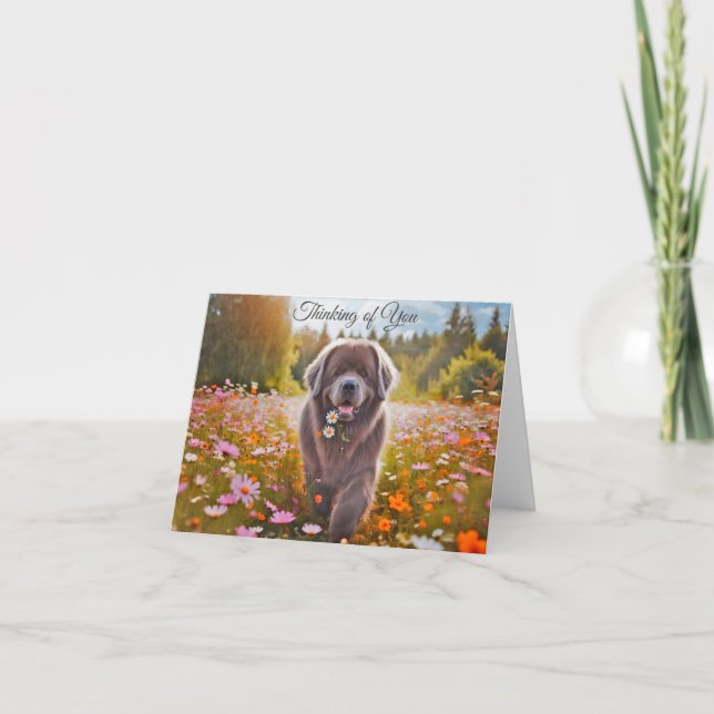 Newfoundland Dog Grey Thinking of You Note Card (Front)