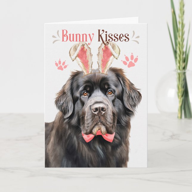 Newfoundland Dog in Bunny Ears for Easter Holiday Card (Front)