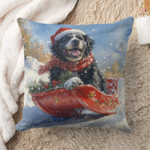 Newfoundland Dog in Sledge Let it Snow Christmas Cushion