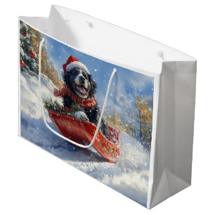 Newfoundland Dog in Sledge Let it Snow Christmas Large Gift Bag