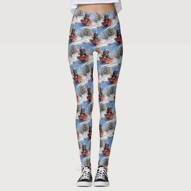 Newfoundland Dog in Sledge Let it Snow Christmas Leggings (Front)