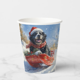 Newfoundland Dog in Sledge Let it Snow Christmas Paper Cups