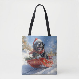 Newfoundland Dog in Sledge Let it Snow Christmas Tote Bag