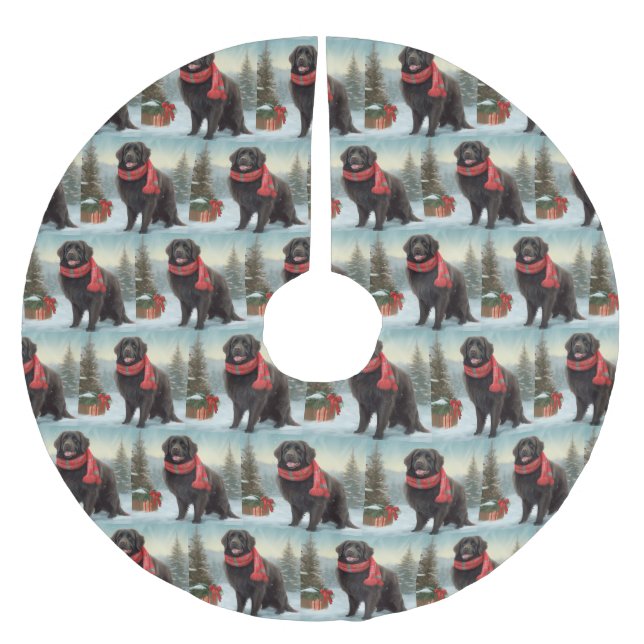 Newfoundland Dog in Snow Christmas Brushed Polyester Tree Skirt (Front)