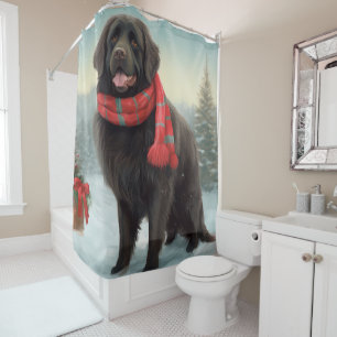 Newfoundland Dog in Snow Christmas Shower Curtain