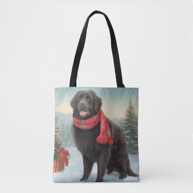 Newfoundland Dog in Snow Christmas Tote Bag (Front)