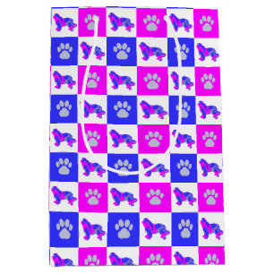 Newfoundland Dog & Paw Crazy Hot Pink & Blue Medium Gift Bag
