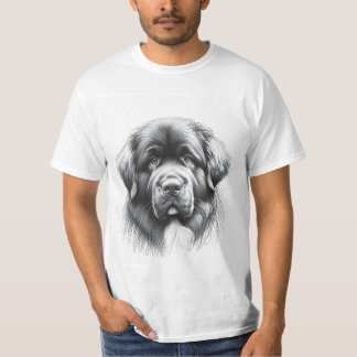 Newfoundland Dog Pencil Soft Sketch by Artist Gent T-Shirt