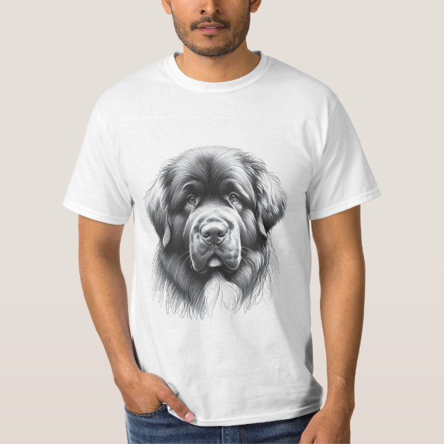 Newfoundland Dog Pencil Soft Sketch by Artist Gent T-Shirt (Front)