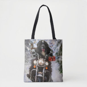 Newfoundland Dog Riding Motorcycle Christmas Tote Bag