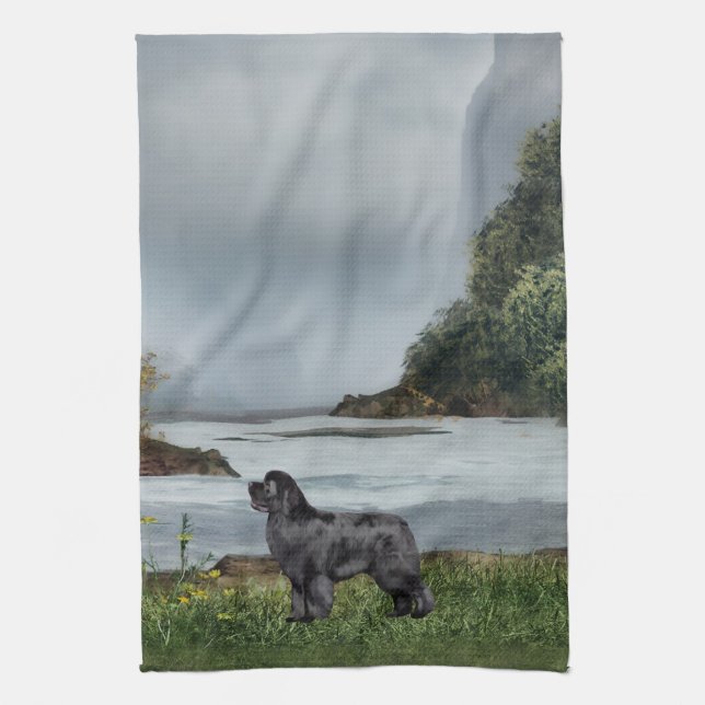 Newfoundland Dog River Valley Kitchen Towel (Vertical)