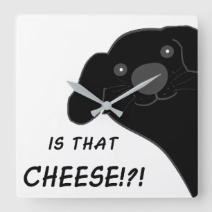 Newfoundland Dog Side Peeking Black Is That Cheese Square Wall Clock