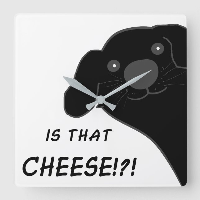 Newfoundland Dog Side Peeking Black Is That Cheese Square Wall Clock (Front)
