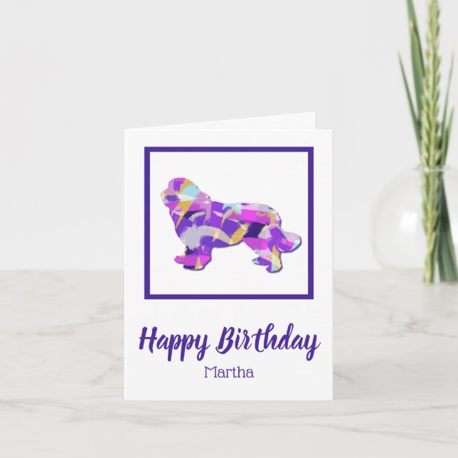 Newfoundland Dog Silhouette Purple PY&B Birthday Card (Front)