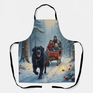 Newfoundland Dog Snowy Sleigh Ride Christmas Apron