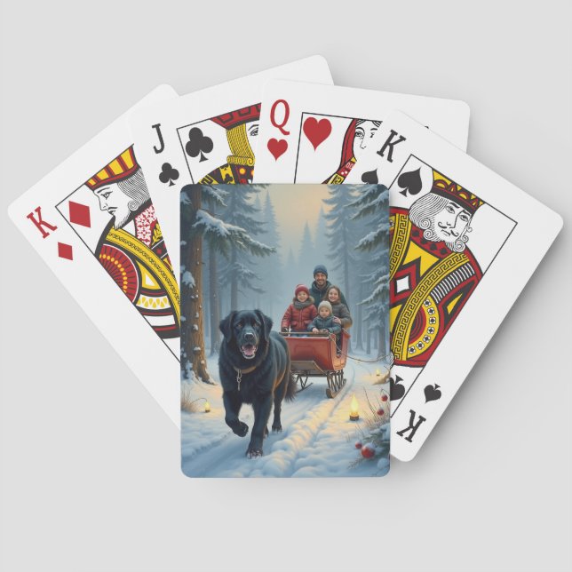 Newfoundland Dog Snowy Sleigh Ride Christmas Playing Cards (Back)