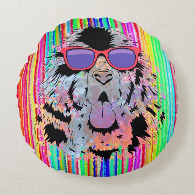 Newfoundland Dog Sunglasses Design Round Cushion (Front)
