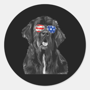 Newfoundland Dog Sungles Flag American 4th Of July Classic Round Sticker