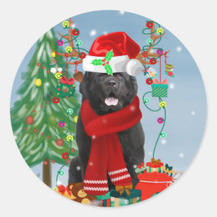 Newfoundland dog with Christmas gifts   Classic Round Sticker