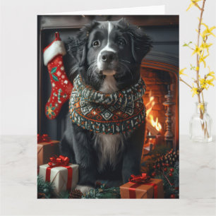 Newfoundland Dog With Christmas Gifts Fireplace Card
