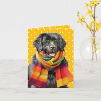Newfoundland Dog Yellow Dot Pattern Monogrammed Card