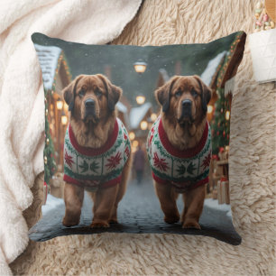 Newfoundland Dogs Christmas Snow Holiday Cushion
