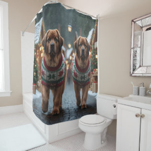 Newfoundland Dogs Christmas Snow Holiday Shower Curtain