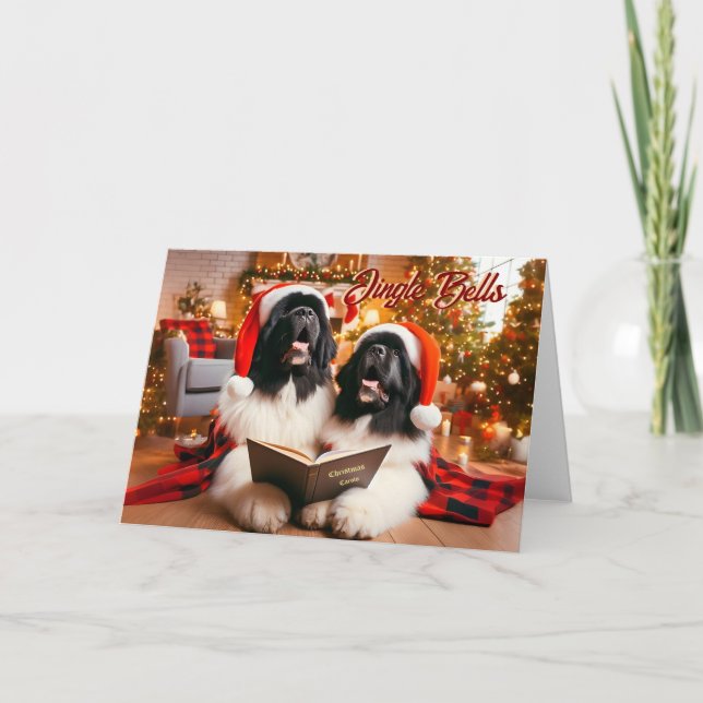 Newfoundland Dogs Singing Christmas Card (Front)