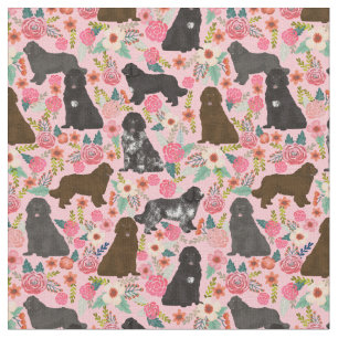 newfoundland dogs vintage florals pink fabric