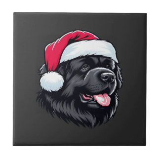 Newfoundland in a Santa Hat Classic T-Shirt Tile