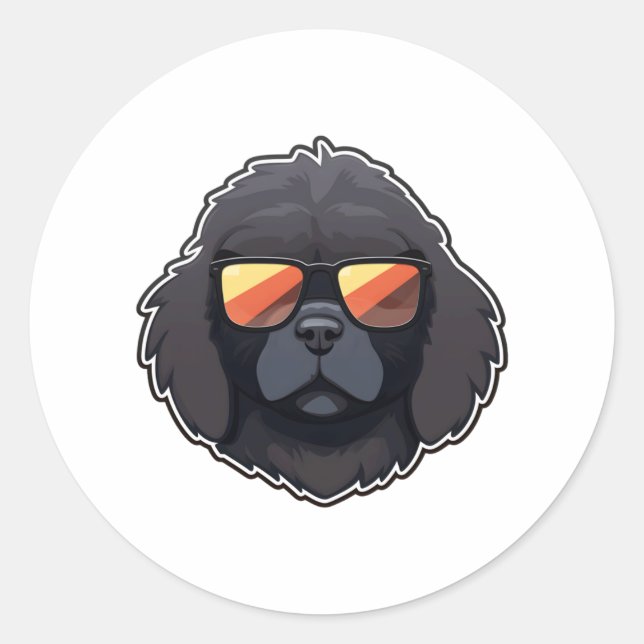 Newfoundland in Cool Sunglasses Classic T-Shirt Classic Round Sticker (Front)
