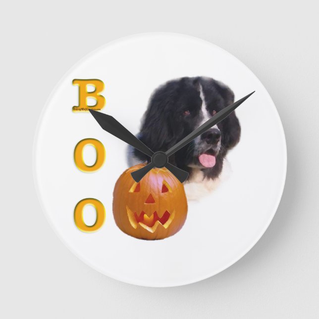 Newfoundland Landseer Halloween Boo Round Clock (Front)