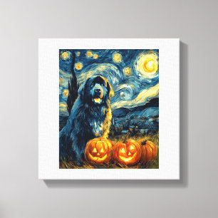 Newfoundland Newfie Cute Dog Halloween Jack O Lant Canvas Print