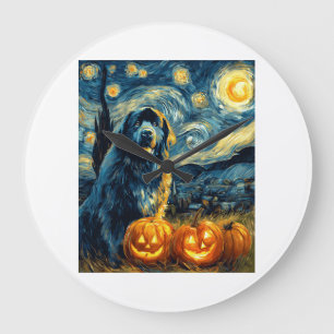 Newfoundland Newfie Cute Dog Halloween Jack O Lant Large Clock