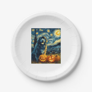 Newfoundland Newfie Cute Dog Halloween Jack O Lant Paper Plate