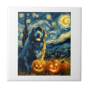 Newfoundland Newfie Cute Dog Halloween Jack O Lant Tile