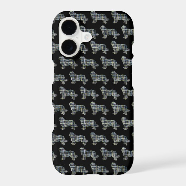 Newfoundland Newfie Dog Cute Silhouette Grid Black iPhone Case (Back)