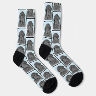 Newfoundland Painting Black Cute Original Dog Art Socks