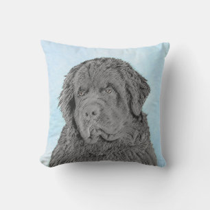 Newfoundland Painting - Cute Original Dog Art Cushion