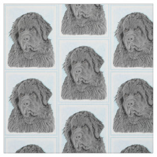 Newfoundland Painting - Cute Original Dog Art Fabric