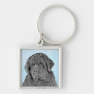 Newfoundland Painting - Cute Original Dog Art Key Ring