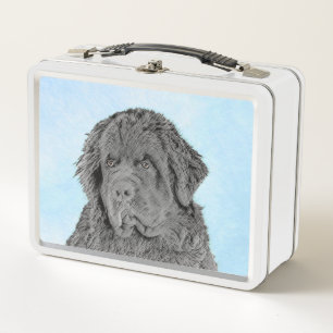 Newfoundland Painting - Cute Original Dog Art Metal Lunch Box