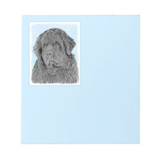 Newfoundland Painting - Cute Original Dog Art Notepad (Front)