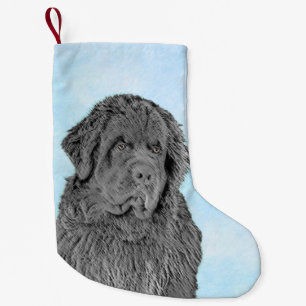 Newfoundland Painting - Cute Original Dog Art Small Christmas Stocking